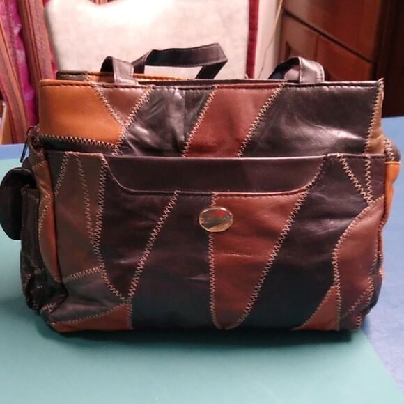 Vintage American Tourister Elegant Black and Brown Leather Shoulder Bag - Picture 1 of 10